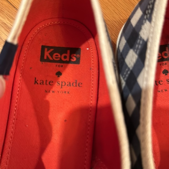 Kate Spade KEDS blue white gingham check checked tennis shoes sneakers 11 coral - Picture 7 of 17